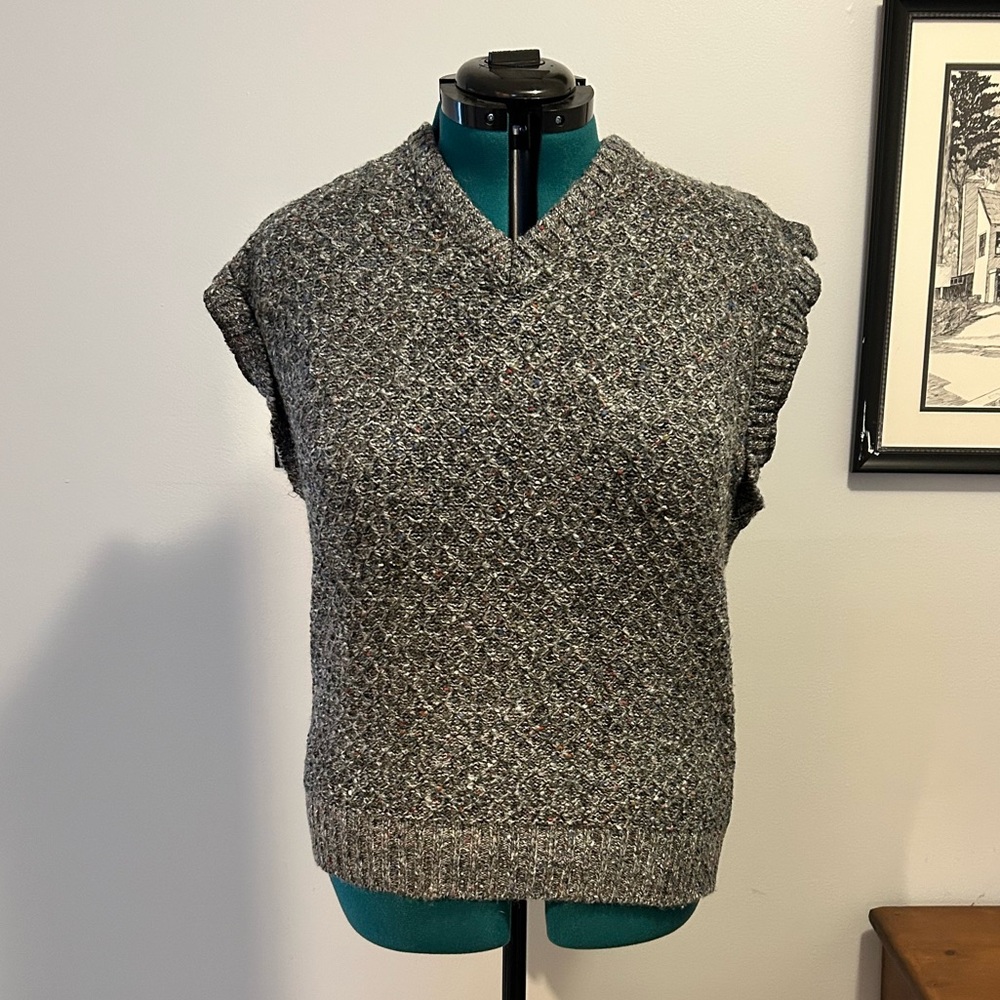 Vintage Angels Flight Speckled Knit Sweater Vest Gray Textured V-Neck Vest